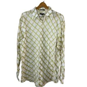 NWT Men's Alfani Button Down Green Patterned Detail Professional Size XL
